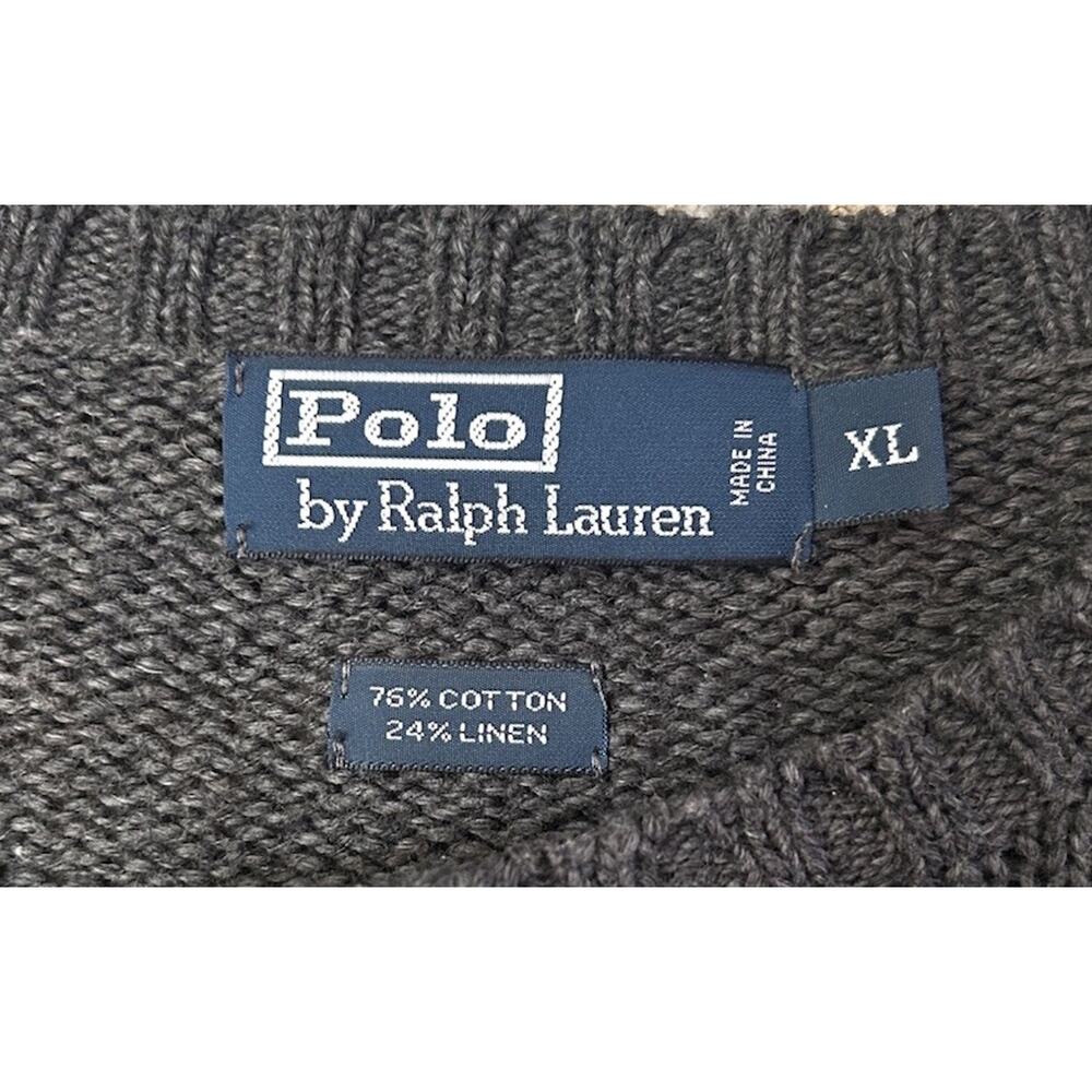Vintage Polo Ralph Lauren Men’s Gray Knit Crewneck Sweater Cotton Linen Blend XL - Picture 4 of 6
